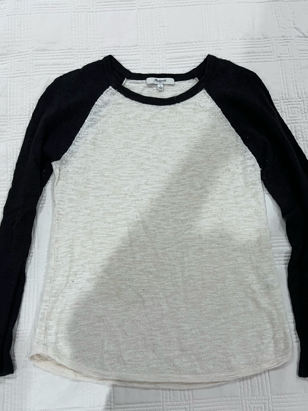 Madewell Two-Tone Raglan Long Sleeve Top - Black & Cream